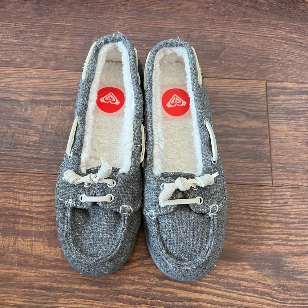 Roxy Skooner Wool Boat Shoe, Gray, Size 6.5